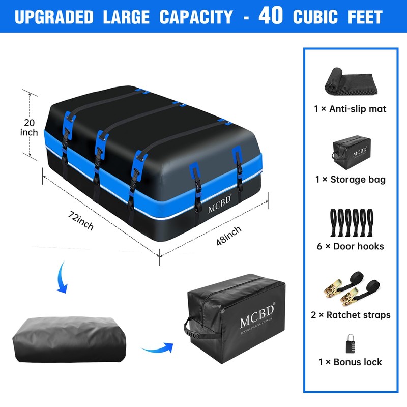 40 Cubic Feet Rooftop Cargo Carrier Bag, Waterproof Soft-Shell Car