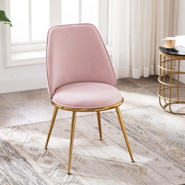 Artechworks Velvet Modern Upholstered Dinning Chair with Golden Metal Legs Base Accent Leisure Lounge Mid-Century Chair for Living Dining Room Bedroom，Pink