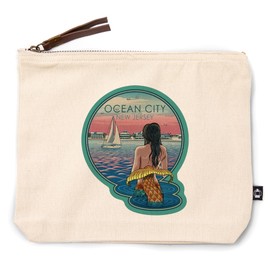 Lantern Press Ocean City, New Jersey, Mermaid and Beach, Woodblock, 100% Cotton Zipper Pouch, Travel Accessory, Go Bag