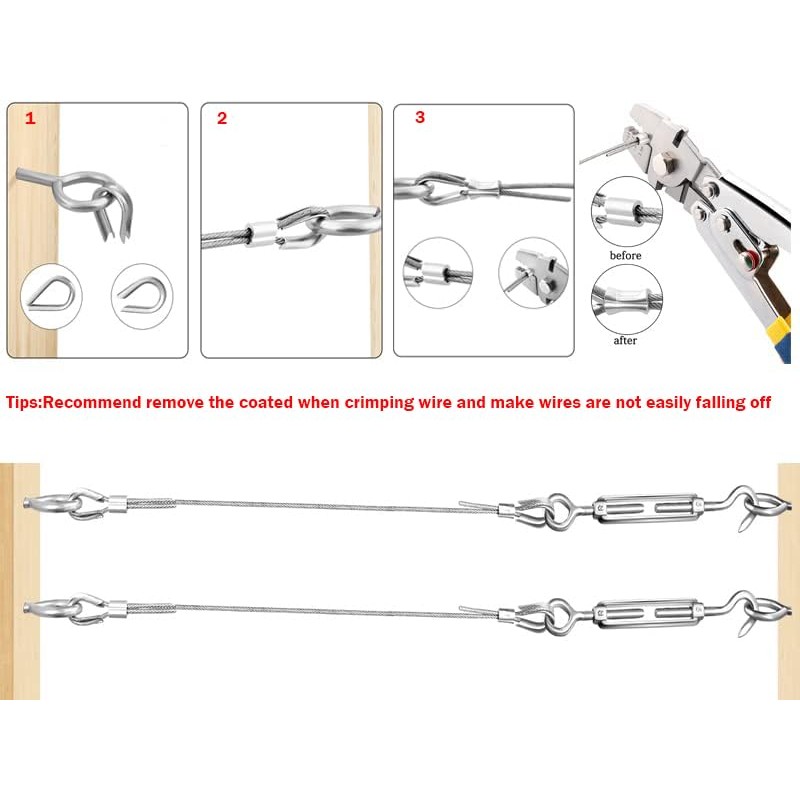 TooTaci Turnbuckle Wire Tensioner Kit, 100ft 1/16 Vinyl Coated Stainless