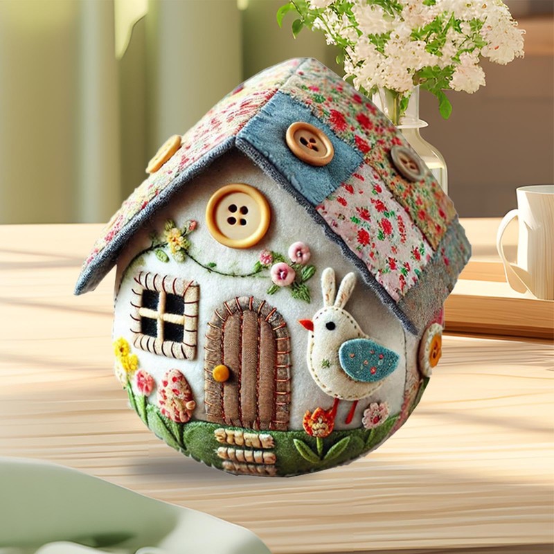 Patchwork Felt Egg House Kit,Embroidered Felt Easter Eggs Kit,Easter Decor