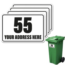 4x Wheelie Bin Number Stickers Trash Garbage Can Stickers Custom House & Street Name Address Labels