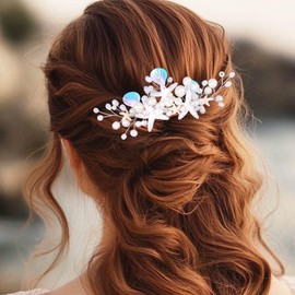 CASDRE Starfish Wedding Hair Comb Gold Pearl Hair Accessories Seashell Bridal Hair Pieces for Women and Brides (Silver)