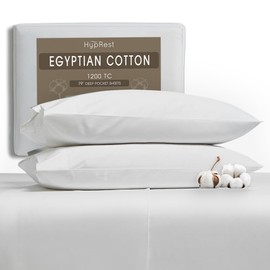 HYPREST 1200 Count Egyptian Cotton Sheets King - 19 Inch King Size Sheets deep Pocket Set, Long Staple Cotton, Premium Sateen Weave, Silky Soft, Durable & Hypoallergenic - 5 Star Hotel Luxury -White