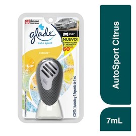 Glade Auto Sport Difusor, Aromatizante para Auto, Elimina Olores y Aromatiza Hasta Por 2 Meses, Aroma Citrus