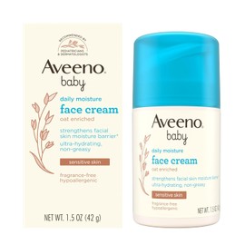 Aveeno Baby Crema facial hidratante diaria, crema hidratante enriquecida con avena para la piel facial sensible de los bebés, fortalece la barrera de humedad de la piel, ultrahidratante, no grasa, sin