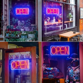 16.5" Dimmable Switch Ultra Bright LED Open Sign DC12V Plug in for Business Shop Window Restaurant Bar Cafe, Open Neon SignLamp Power(W): DC 12V, Emitting Color: Red & Blue, Wattage: /, Color: Red & Blue, Length: 16.5" x 9"