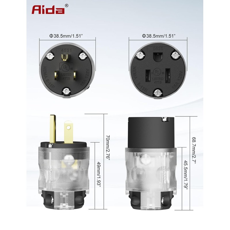 AIDA Lighted Plug and Connector Set, Straight Blade Cord End