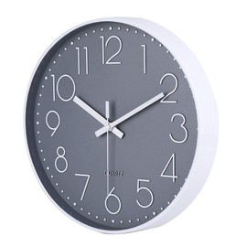 LSXD Reloj de Pared Grande de 12 Pulgadas, Relojes Pared de Cuarzo Redondo Silencioso, Sin Tictac, Wall Clock para Conica, Sala de Estar,la Escuela, la Oficina (Gris).