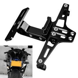 Mulcort Motorcycle License Plate Holder, Aluminium Alloy Universal Black, LED License Plate Light, Adjustable License Holder for Motorcycle, Scooter