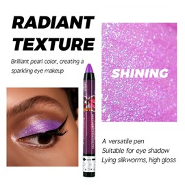 Bright Purple Shimmer Eyeshadow Stick, Pink Pearl Cream Eye Shadow Pen, Mermaid Glitter Color Crayon Eyeshadows Pencil, Pearlescent High Pigmented Eyeliner, Smooth for Eyes Makeup