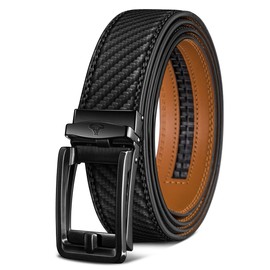 BULLIANT Men's Leather Belt Ratchet Automatic Buckle for Suit and Leisure 35 mm, Size Adjustable, Black3036