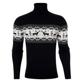Belovecol Mens Mock Neck Christmas Jumper Long Sleeve Half Turtleneck Lightweight Black Sweater Thermal Ribbed Jumper L