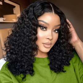 Wear and Go Glueless Wigs Human Hair Pre Plucked Deep Wave Bob Wig Human Hair Wigs for Beginners Upgraded No Glue Pre Cut 5x5 Glueless Wigs for Black Women Human Hair 14 Inch