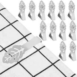 Qaestuan Pack of 12 Tablecloth Clips, Silver Tablecloth Clips, Stainless Steel, Self-Adjusting, Secure Attachment, for Thick Tables, Garden Table, Family Dining Table, Outdoor Tablecloth Clips