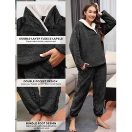 HEEKPEK Fluffy Pajamas Set for Women Soft Fuzzy Pajamas Fleece Pj Pants Warm Plush Comfy Sleepwear Loungewear for Winter