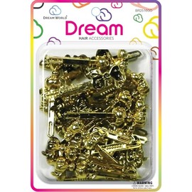 Dream World Self Hinge Barrette Chubby Ribbon Gold 24 Piece Pack BR2516GD