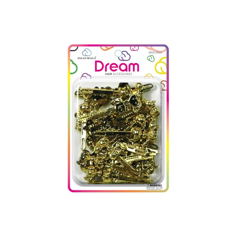 Dream World Self Hinge Barrette Chubby Ribbon Gold 24 Piece