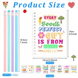 32Pcs Bible Verse Notepads Mini Religious Pocket Notebooks with 32Pcs Colorful Wood Pencils Christian Gifts Bulk Religious Motivational Notebook Journals Church Sunday Classroom School Prizes Gift