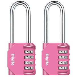2.6 Inch Long Shackle Combination Lock, Diyife 4-Digit Outdoor Waterproof Padlock, Plated Steel Combination Clasp with High Security, Schools, Gyms, Lockers, Pink