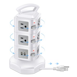 10-Outlet Power Strip Tower | Outlet Expander | Retractable Extension Cord with 4 USB Ports | Multi Plug Surge Protector for Multiple Devices, Cell Phone, Computer Accessories | Office, Desk Organizer
