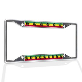 Metal Insert License Plate Frame Rastafari Flag with Lion Head Jamaica Weatherproof Car Accessories Chrome 4 Holes Solid Insert