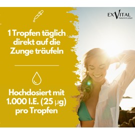Exvital Vegan with Vitamin D3 Drops 1000 IU per drop 25µg) 1.350 Premium Vegan Vitamin D Drops Per Bottle 50 ml/MCT Oil