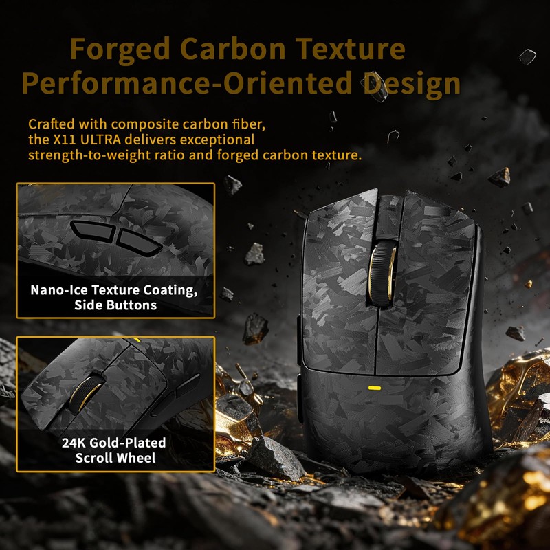 ATTACK SHARK X11 Ultra 8K Carbon Fiber Wireless Gaming Mouse,Nordic