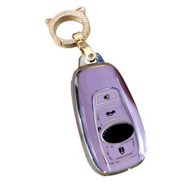 SANRILY Sliver-Edge 4 Button Key Fob Cover for Subaru Forester Outback BRZ Legacy CrossTrek Ascent Impreza Accessories Keyless Key Case with Bling Keychain Purple