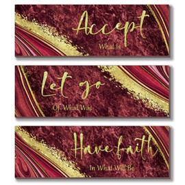 ONIZHITY 3Pcs Red and Gold Bathroom Decor Red Gold Wall Decor Accept Let Go Have Faith Quote Marble Style Versatile Home Art for Motivation Bedroom Living Room Office Kitchen(Red Gold 12x4”
