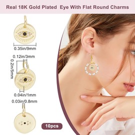Beebeecraft 1 Box 10Pcs Evil Eye Charms 18K Gold Plated Tiny Oval Turkish Luck Zubic Zirconia Pendant Charms CZ Stone Charms with Jump Ring for Jewellery Making Necklace Bracelet Diy Crafts Gifts