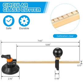 Mudder 6 Pieces Glass Cutter Tool Set Includes Pencil Style Cutting Tool 11.8 Inch/ 30 cm Adjustable Circular Cutter 2-20 mm Carbide Cutter Screwdriver Oil Dropper for Glass Tiles Mirror