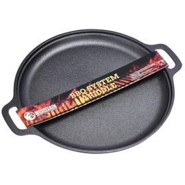 Mountain Grillers BBQ Griddle – 12"x15" Cast Iron Griddle for Grill – Heavy-Duty Black Steel with Round Design – Superior Heat Retention, Even Cooking & Moisture-Sealing for Perfect BBQ Results