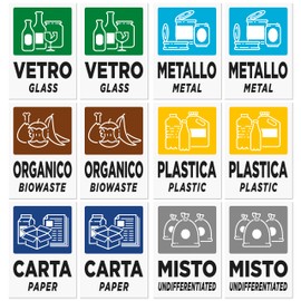 12 Labels for Waste Separation | Labels in Italian and English for Waste Bin | Format 5 x 7 cm