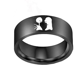 His Sally Her Jack Promise Couple Matching Ring Stainless Steel Engagement Wedding Band Fashion Moonlit Confession Jewelry Gifts Boyfriend Girlfeiend Valentine's Day Anniversary Christmas (13, Black)