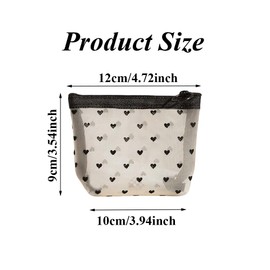 QUUPY 2Pcs 4.72x3.94x3.54Inch Mini Mesh Heart Makeup Bags Small Zipper Mesh Bags Lipstick Case Organizer Travel Cosmetic Accessories for Women Home Offices Travel(Black+Beige)