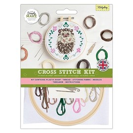 Simply Make Cross Stitch Kit - Hedgehog Design for Kids and Adults, Including Hoop, Embroidery Thread, Fabric and Needle - Perfect for Adult Crafts and Beginners - Starter Cross Stitch Craft Kit