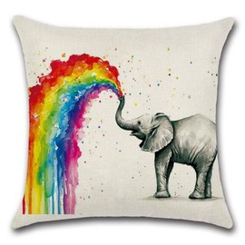 LVEDU Pillow Case 45 x 45 cm Colorful Elephant Printed Linen Throw Pillow Cover Cushion Cover for Home Decor 5 Patterns Animal