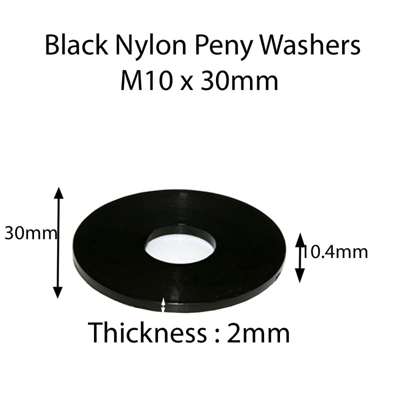 M10 X 30mm Black Nylon Penny Washers Fender Repair Washer