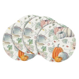 Artoid Mode Watercolor Pumpkins Leaves Sunflowers Autumn Placemats Set of 4, Round 37cm Fall Table Mats for Party Kitchen Dining Decoration