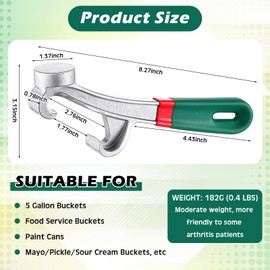 WILLBOND 2 Pcs 5 Gallon Bucket Opener Aluminum Pail Opener 8.27 Inch Bucket Opener Tool Metal Can Opener Buckets with Non Slip Rubber Handle Grip Lid Wrench Lid Remover Tool for Home Industrial