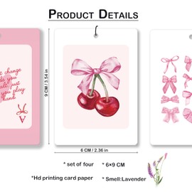 JWVK Coquette Pink Bow Lavender Car Air Freshener, Preppy Pink Cherry Disco Ball Ace Card Hanging Air Freshener 4 Pcs for Cars Closet Drawer Books, Cute Girly Car Accessories Mirror Decor for Women