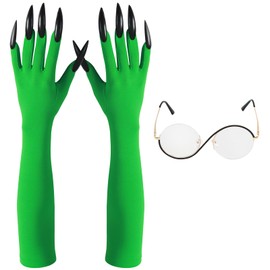 Women Witch Costume Accessories Green Claw Gloves Glasses Wizard Cosplay Party Dress Up for Elphaba