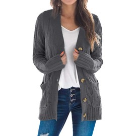 Maavoki Women's Long Elegant Open Front Chunky Knit Cardigan Long Sleeve Cardigan with Buttons and Pockets, darkgray