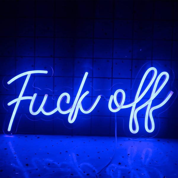 Neon Sign Fuck Off Blue Neon Lights for Wall Decor USB/Switch Operated Real Neon Wall Signs for Bedroom Wall Decor Art Decorative Letter for Game Room Decor ,Blue Room Decor,Bar Office Party Holiday Christmas，Aesthetic Room Decor,Party Light