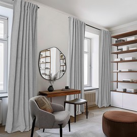 INOVADAY 100% Blackout Curtains for Bedroom, Thermal Insulated Linen Blackout Curtains 84 Inch Length 2 Panels Set, Back Tab/Rod Pocket Room Darkening Curtains for Bedroom, Nursery - Grey, W50 X L84