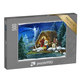 puzzleYOU: Jigsaw Puzzle 500 Piece Traditional Christmas Scene with the Holy Family and Animals - Christianity Puzzle Collection