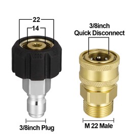 GOTH Perhk M22-14 Pressure Washer Adapter Set,3/8 Quick Connect Swivel Accessories Adaptors, High-Pressure Water Gun Male Sprayer Pipe Hose Fitting