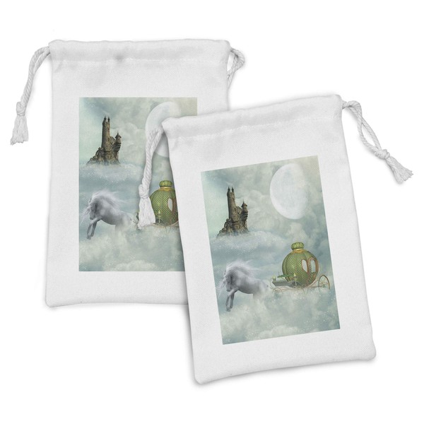 Lunarable Fantasy Fabric Pouch Set of 2, Unicorn in Clouds