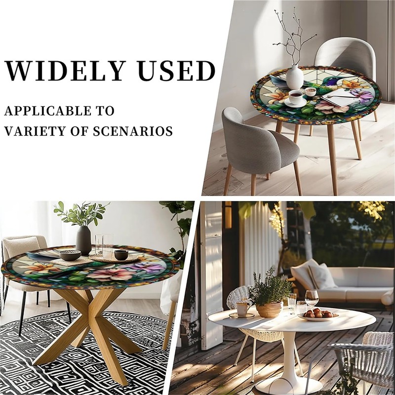 Yesad Round Fitted Tablecloth with Elastic Edge for Up to